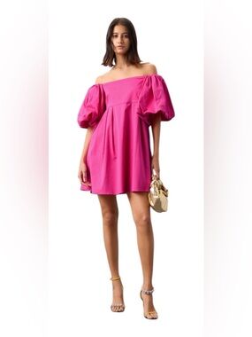 Peter Som Collective Hot Pink Off Shoulder Puff Sleeve Mini Dress